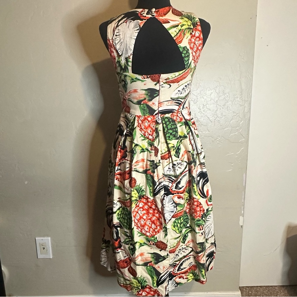 Anthropologie Pineapple Dress 4P Halter Cut Out Lined w/pockets Pinup Rockabilly - Picture 3 of 7